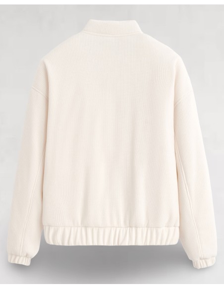 VESTE ÉPAISSE MOLETONNÉ CÔTELÉ ECRU
