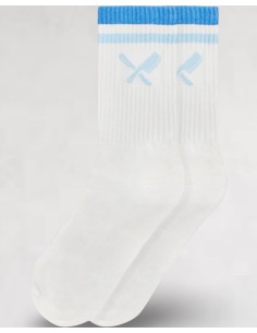 Chaussettes montantes sport bleues et blanches
