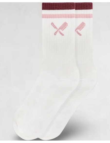Chaussettes montantes sport roses et blanches