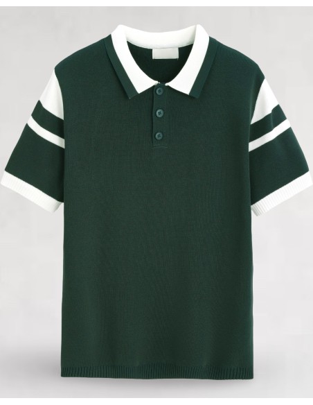 Polo boutonné en maille vert