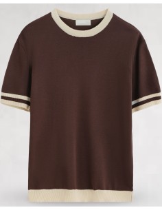 T-shirt en maille bi color marron