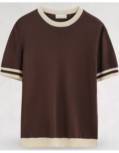 T-shirt en maille bi color marron