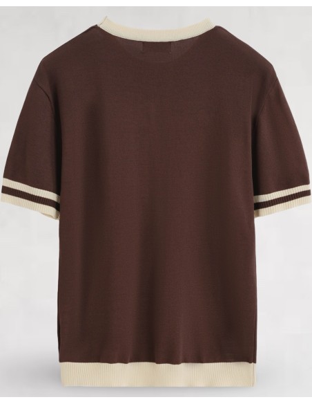 T-shirt en maille bi color marron