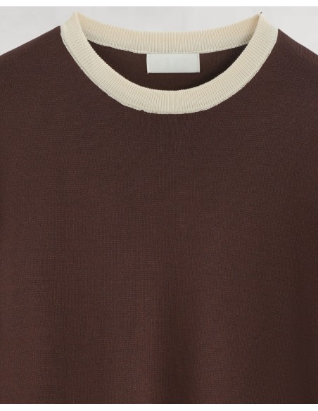 T-shirt en maille bi color marron