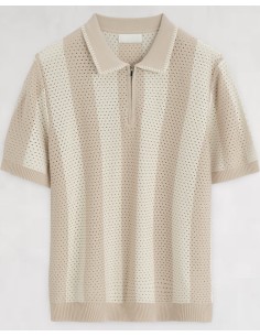 Polo zip en maille beige