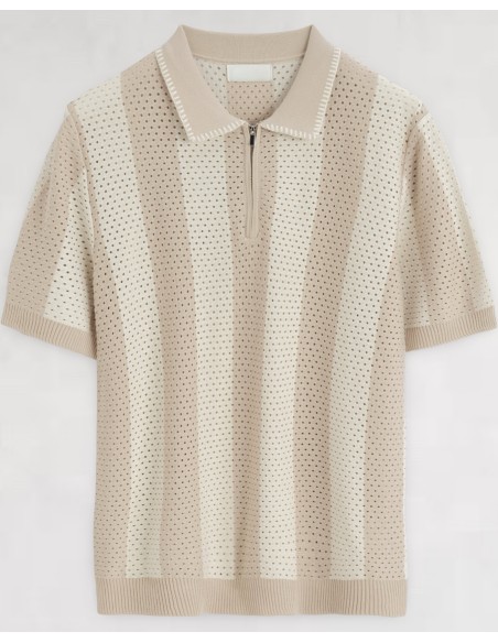Polo zip en maille beige