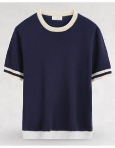 T-shirt en maille bi color bleu marine