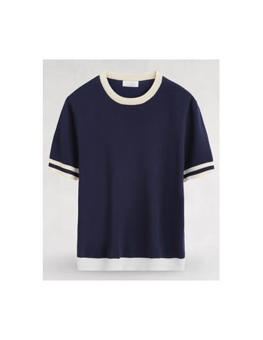 T-shirt en maille bi color bleu marine