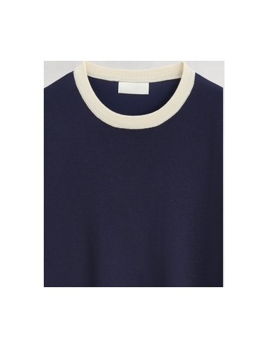 T-shirt en maille bi color bleu marine