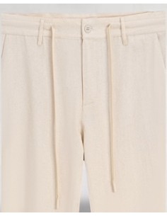 Pantalon effet lin coupe droite beige 2
