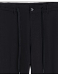 Pantalon effet lin coupe droite noir 2