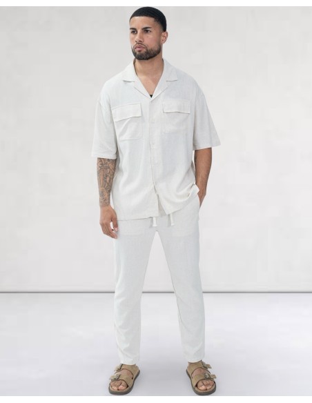 Pantalon en toile uni beige