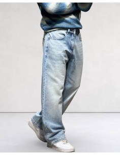 Jeans coupe baggy délavé bleu 2