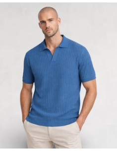 Polo en maille fine rayé bleu