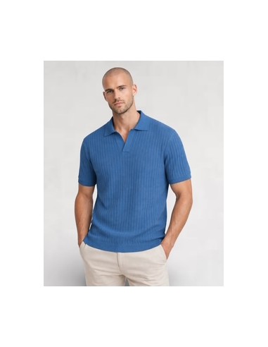 Polo en maille fine rayé bleu