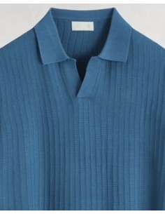 Polo en maille fine rayé bleu 2