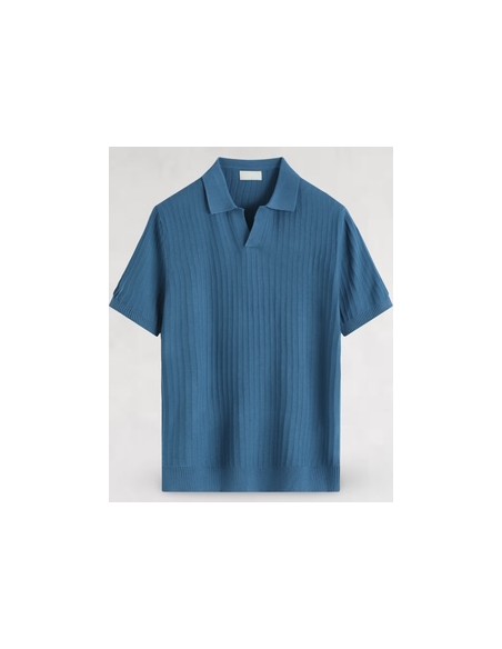 Polo en maille fine rayé bleu
