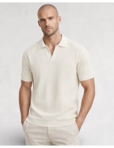 Polo en maille fine rayé écru