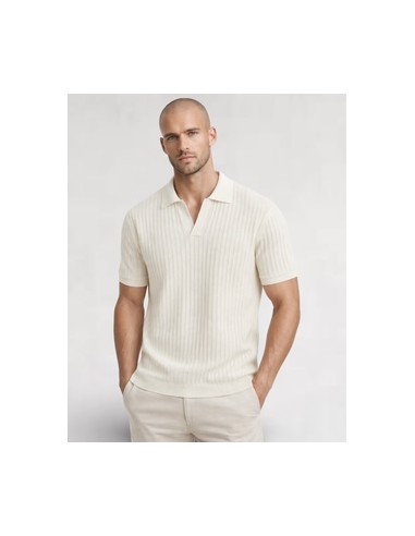 Polo en maille fine rayé écru