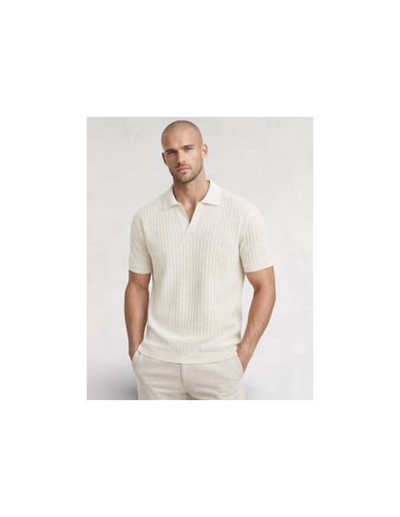 Polo en maille fine rayé écru