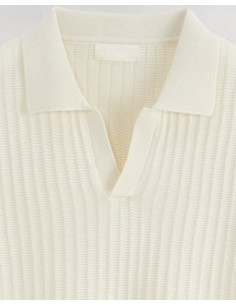 Polo en maille fine rayé écru 2