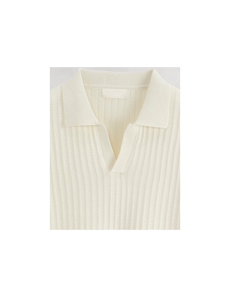 Polo en maille fine rayé écru