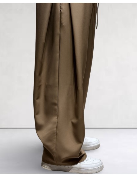 Pantalon à double pinces fluide marron