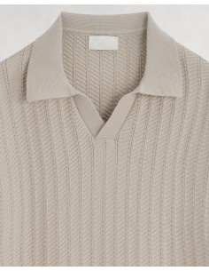 Polo en maille texturé beige 2