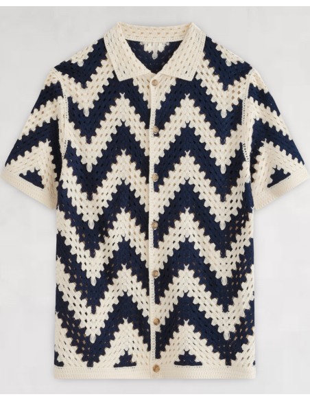 CHEMISETTE EN CROCHET BLEU MARINE