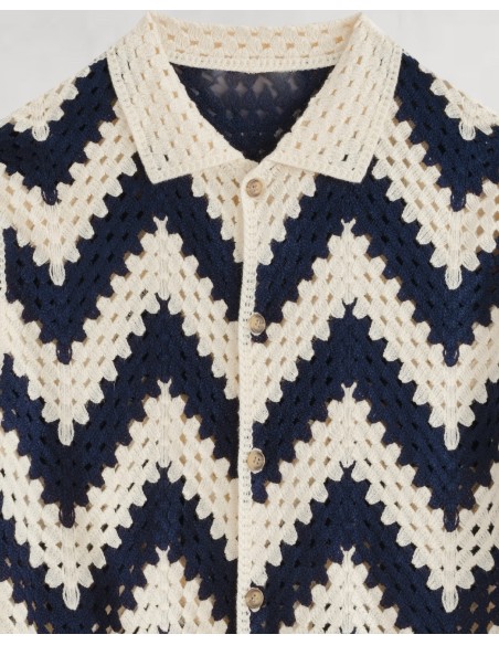 CHEMISETTE EN CROCHET BLEU MARINE