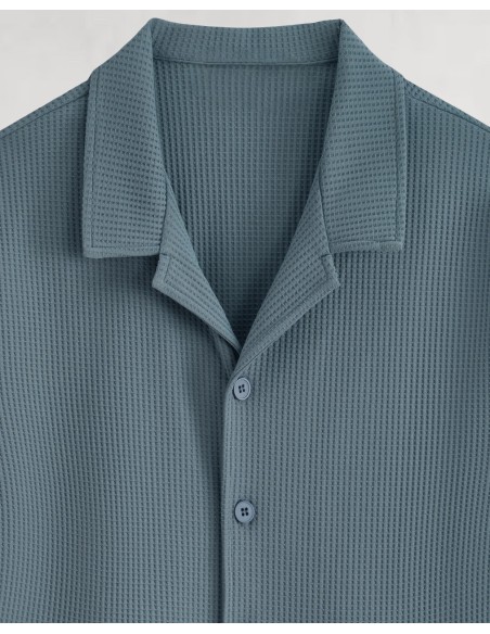 ENSEMBLE GAUFFRÉ BLEU CHEMISETTE ET SHORT