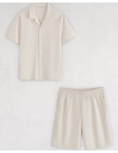 ENSEMBLE GAUFFRÉ BLANC CHEMISETTE ET SHORT
