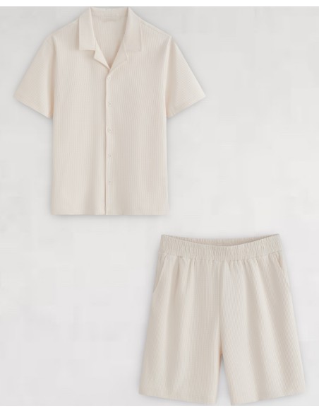 ENSEMBLE GAUFFRÉ BLANC CHEMISETTE ET SHORT