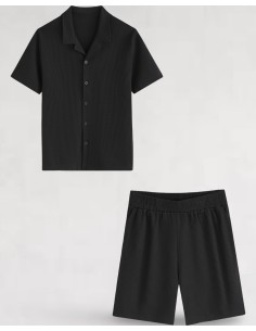 ENSEMBLE GAUFFRÉ NOIR CHEMISETTE ET SHORT