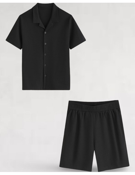 ENSEMBLE GAUFFRÉ NOIR CHEMISETTE ET SHORT