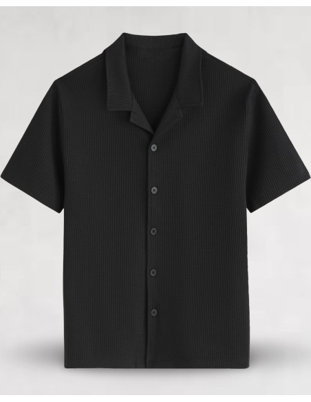 ENSEMBLE GAUFFRÉ NOIR CHEMISETTE ET SHORT