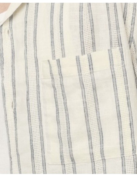 CHEMISETTE ÉCRU A BANDES BLEU IMPERIAL