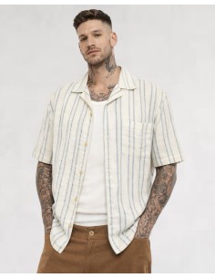 CHEMISETTE ÉCRU A BANDES BLEU IMPERIAL