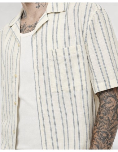 CHEMISETTE ÉCRU A BANDES BLEU IMPERIAL