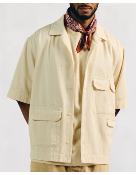 CHEMISETTE TOILE POCHES PLAQUEES ECRU