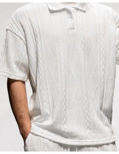Polo blanc en maille géométrique
