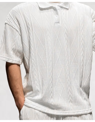 Polo blanc en maille géométrique