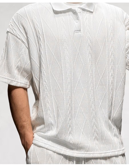 Polo blanc en maille géométrique