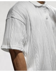 Polo blanc en maille géométrique 2