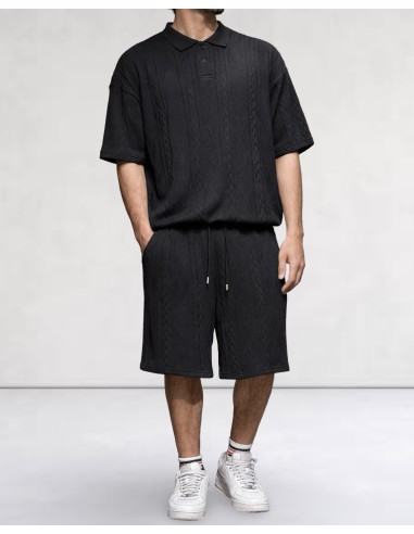 Polo noir en maille géométrique