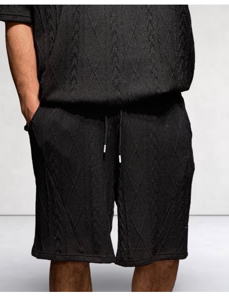 Short noir en maille géométrique