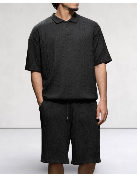Short noir en maille géométrique