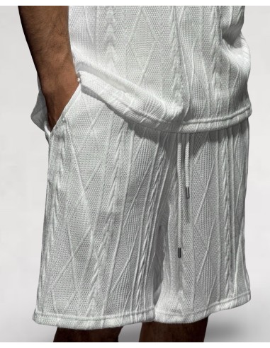 Short blanc en maille géométrique