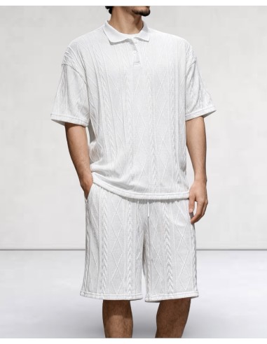 Short blanc en maille géométrique