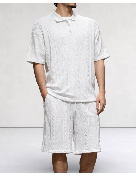 Short blanc en maille géométrique
